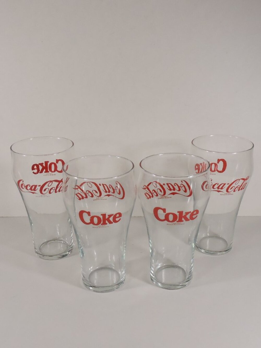 4 Vintage Coca-Cola Coke 10 Oz Glasses with Red Lettering - 6" Tall